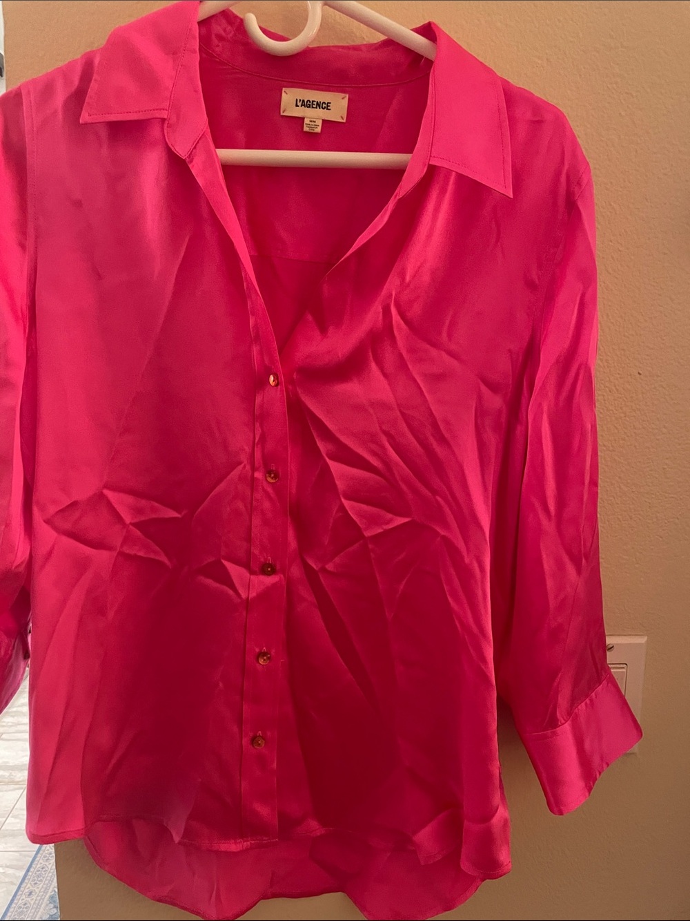 L'AGENCE Hot Pink Silk Button-Down Blouse